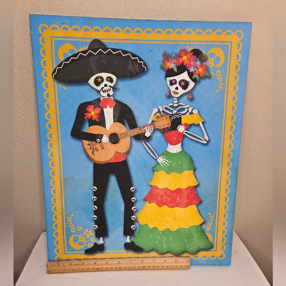 Day of the Dead Dia de los Muertos Colorful Skeleton Couple Canvas Wall Decor